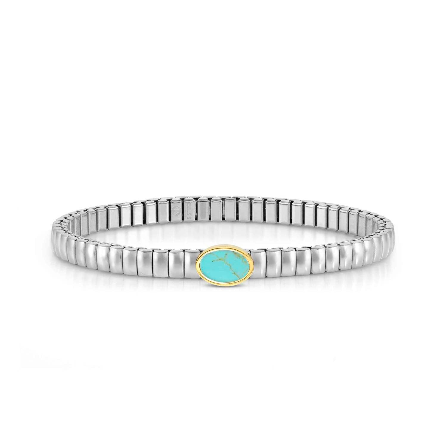 Nomination, XTE XSMALL Bileklik Ed, Çelik ve Taş Yaşamı (128_oval Sarı altın Fin, Turquois)