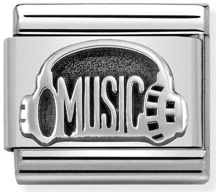 Nomination, ST, Çelik ve 925 Ayar Silver'da COMPOSABLE Klasik Oksitlenmiş Semboller (Müzikli 34_Headphones)