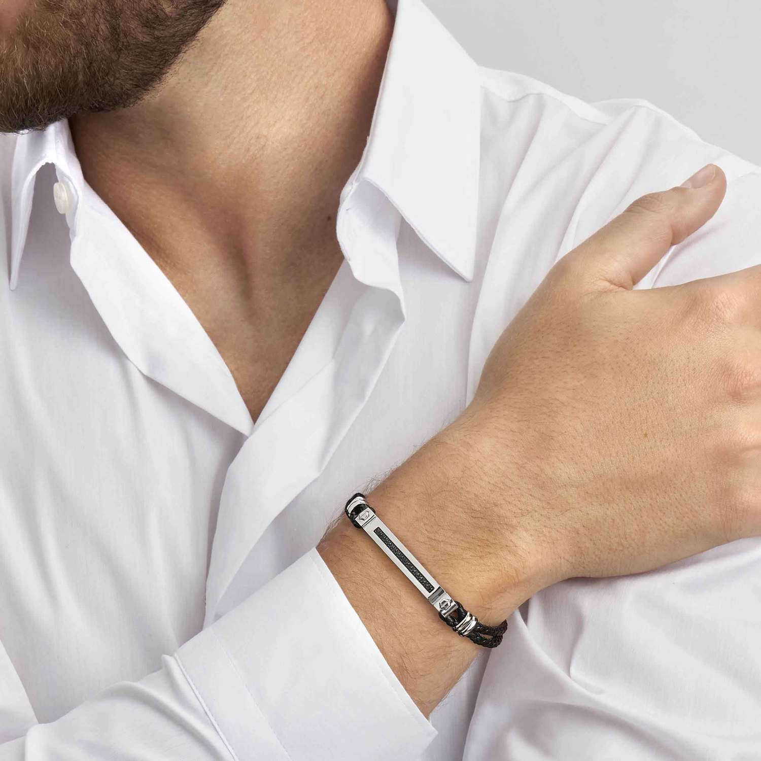 Nomination, MANVISION bracelet in steel, cz and BLACK synthetic leather (007_BLACK)