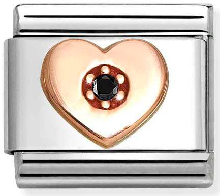 Nomination, Composable Classic Symbols in stainless steel with 9k rose gold and CZ (40_Black Heart)