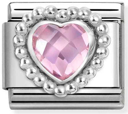 Nomination, Composable CL FACETED CZ, steel with 925 sterling silver HEART with DOTS RICH SETTING (003_PINK)