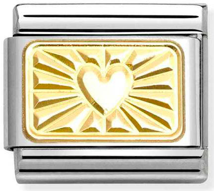 Nomination, COMPOSABLE Classic ENGRAVED SIGNS in stainless steel with 18k gold CUSTOM (58_Diamond heart)