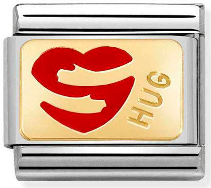 Nomination, COMPOSABLE Klasik Plakalar Çelik, Emaye ve 18K Altın (49_heart Hug)