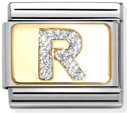 Nomination, Composable Classic GLITTER LETTER steel, enamel and 18k gold (18_R)
