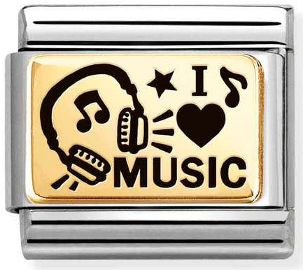 Nomination, Composable Classic PLATES (IC) in steel and 18k gold (46_I love music)