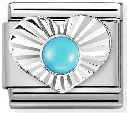 Nomination, COMPOSABLE Klasik Taşlar, Çelik, Elmas Kalp 925 Ayar Gümüş (06_Turkuaz)