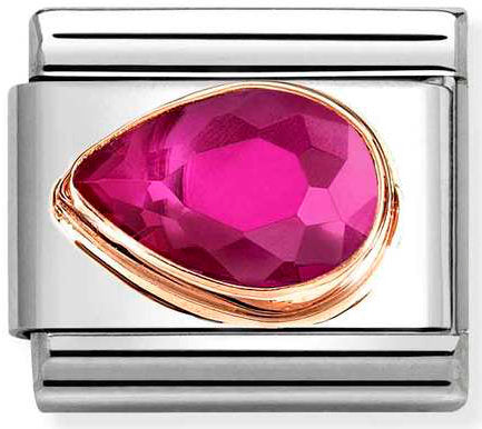 Nomination, Composable Classic CZ, FACETED LEFT DROP in steel and 9k rose gold (005_RED)