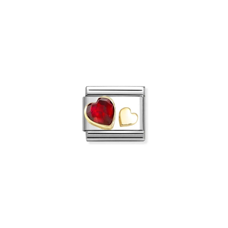 Nomination Italy, Composable Classic Dekoratif Link - Taşlı Kırmızı Kalp (Cuore Rosso con Pietra)-18K Altın