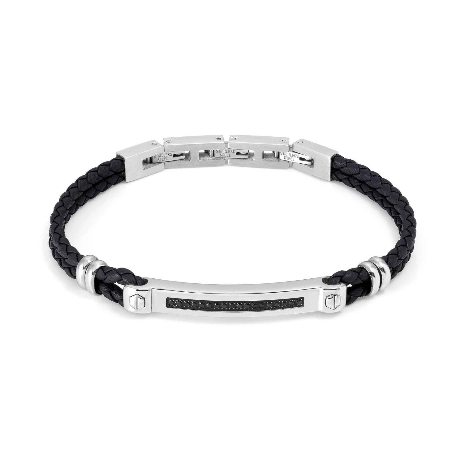 Nomination, MANVISION bracelet in steel, cz and BLACK synthetic leather (007_BLACK)