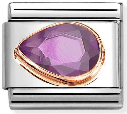 Nomination, Composable Classic CZ, FACETED LEFT DROP in steel and 9k rose gold (001_PURPLE)