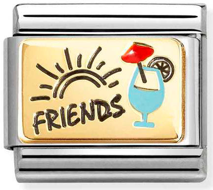 Nomination, Composable Classic PLATES (IC) in steel, enamel and 18k gold (08_Friends with cocktails)