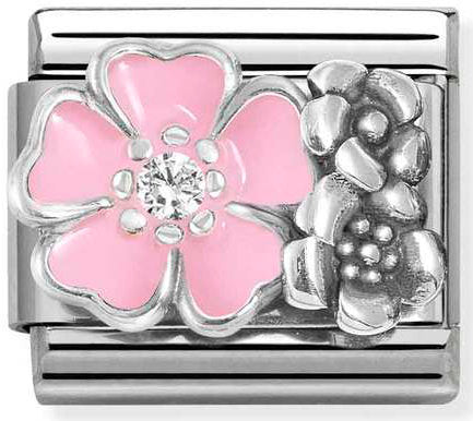 Nomination, Composable CL SYMBOLS OX, in steel, enamel, cz and 925 sterling silver (02_ROSE flower with flowers)