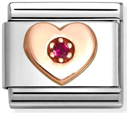 Nomination, Composable Classic Symbols in stainless steel with 9k rose gold and CZ (41_Red heart)