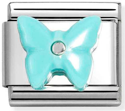 Nomination, Composable Classic STONE SYMBOLS in steel and 925 sterling silver (15_Butterfly in TURQUOISE RESIN)