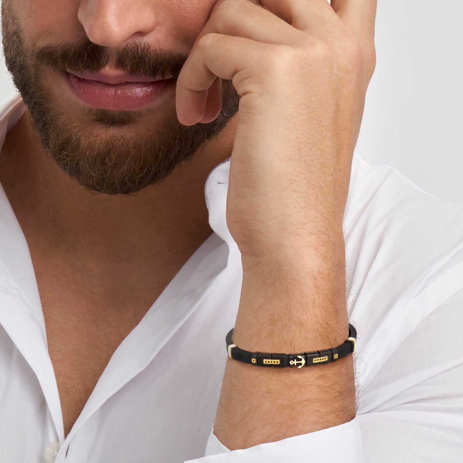 Nomination, CITY bracelet in steel, cz and rubber fin, YELLOW GOLD (014_Wind Rose)