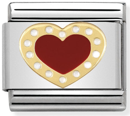 Nomination, Composable Classic Love 2 paslanmaz çelik, emaye ve 18k altın (04_ heart ile kırmızı)