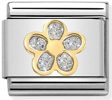 Nomination, Çelik, emaye ve 18k altın (06_silver çiçek)