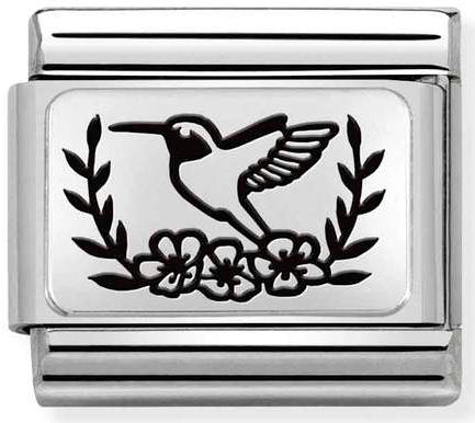 Nomination, COMPOSABLE Klasik Plakalar (IC) Çelik ve 925 Ayar Gümüş (19_Colibri Çiçekleri)