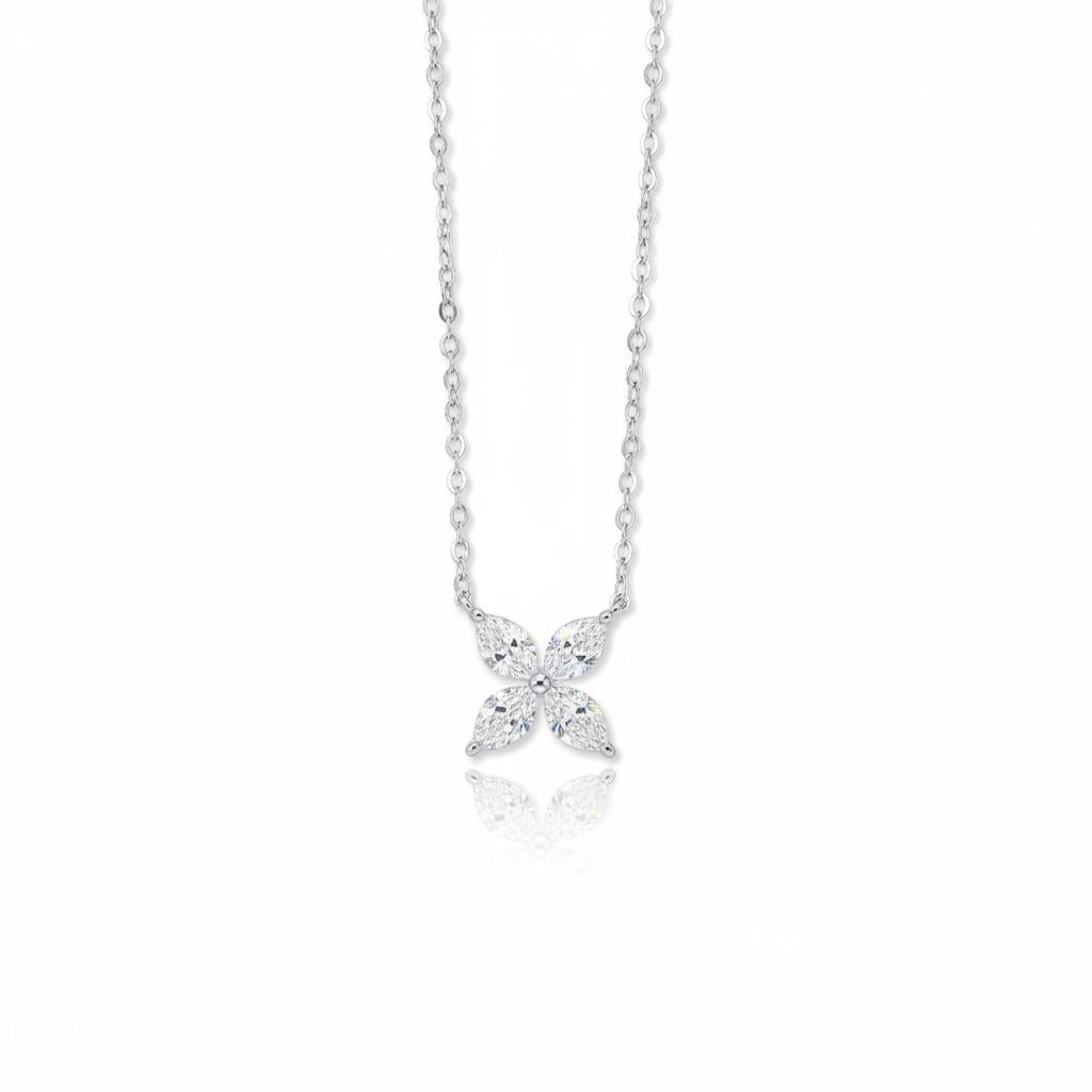 Gümüş Markiz Taş Çiçek Kolye