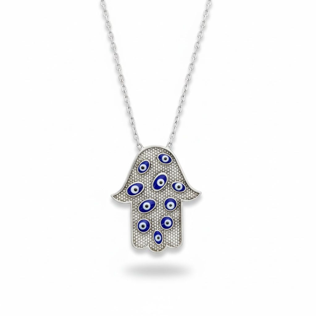Gümüş Nazar Gözü Fatma Ana Eli Kolye