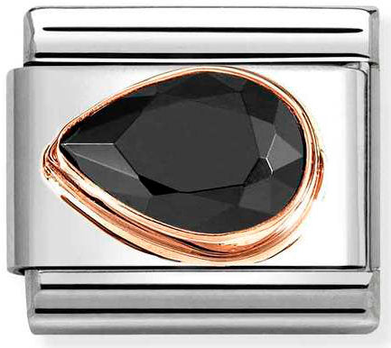 Nomination, Composable Classic CZ, FACETED LEFT DROP in steel and 9k rose gold (011_Black)
