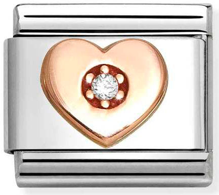 Nomination, Composable Classic Symbols in stainless steel with 9k rose gold and CZ (39_WHITE heart)
