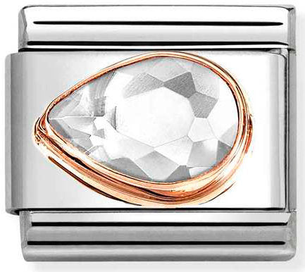Nomination, Composable Classic CZ, FACETED LEFT DROP in steel and 9k rose gold (010_White)