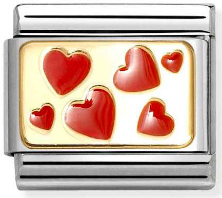 Nomination, Composable Classic PLATES steel , enamel and 18k gold (59_Hearts plate)
