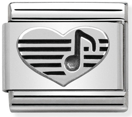 Nomination, ST, Çelik ve 925 Ayar Gümüşünde COMPOSABLE Klasik Oksitlenmiş Semboller (Müzik Notu ile 06_ Heart)