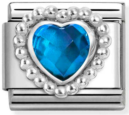Nomination, Composable FACETED STONES, steel with 925 sterling silver HEART with DOTS RICH SETTING (007_BLUE)