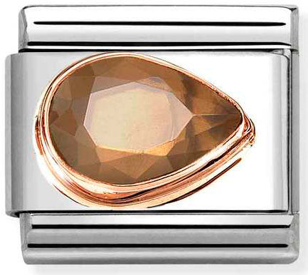 Nomination, Composable Classic CZ, FACETED RIGHT DROP in steel and 9k rose gold (012_SMOKEY)