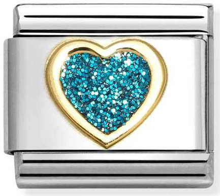 Nomination, Composable Classic GLITTER SYMBOLS in steel, enamel and 18k gold (08_LIGHT BLUE heart)