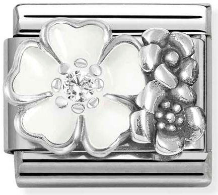 Nomination, Composable CL SYMBOLS OX, in steel, enamel, cz and 925 sterling silver (01_WHITE flower with flowers)