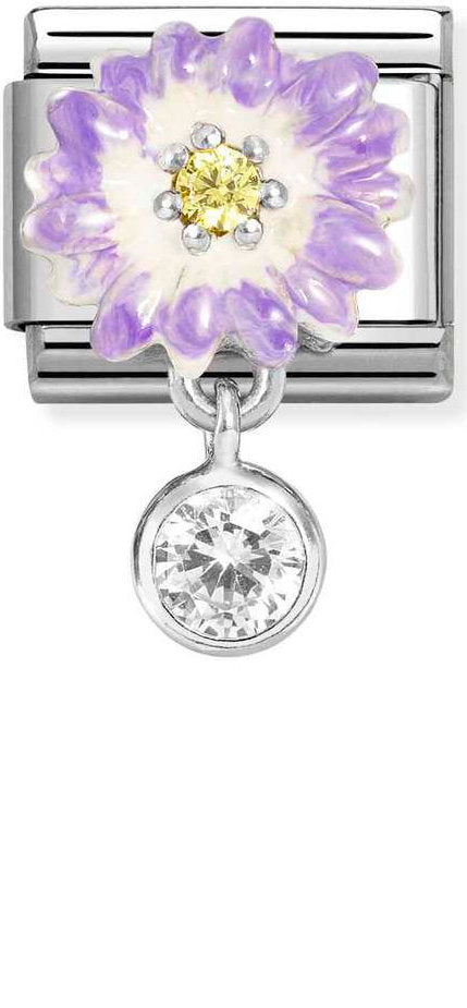 Nomination, Composable Classic CHARMS steel, 925 sterling silver, enamel and cz (12_Lilac daisy with roundel)
