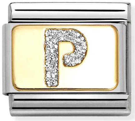 Nomination, Composable Classic GLITTER LETTER steel, enamel and 18k gold (16_P)