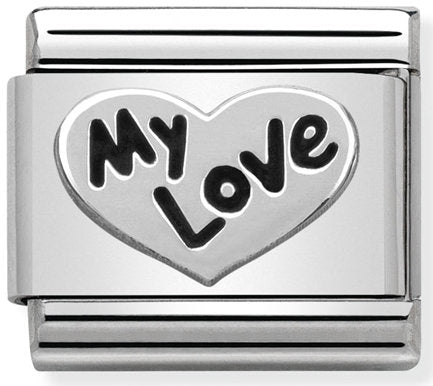 Nomination, ST, Çelik ve 925 Ayar Silver'da COMPOSABLE Klasik Oksitlenmiş Semboller (09_HEART MY Love)
