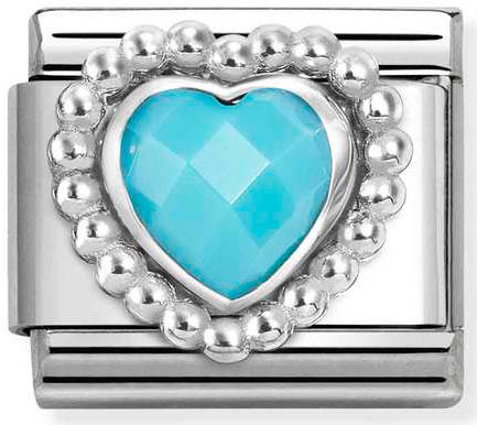 Nomination, Composable FACETED STONES, steel with 925 sterling silver HEART with DOTS RICH SETTING (039_TURQUOISE)