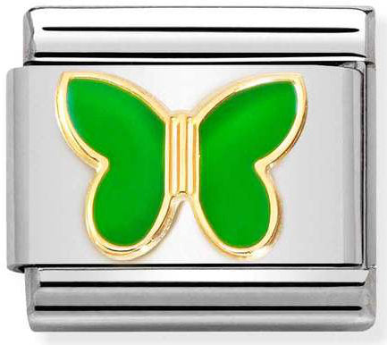Nomination, COMPOSABLE klasik semboller çelik, emaye ve 18k altın (61_Yeşil elma BUTTERFLY)