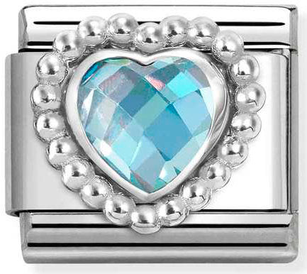 Nomination, Composable CL FACETED CZ, steel with 925 sterling silver HEART with DOTS RICH SETTING (006_LIGHT BLUE)