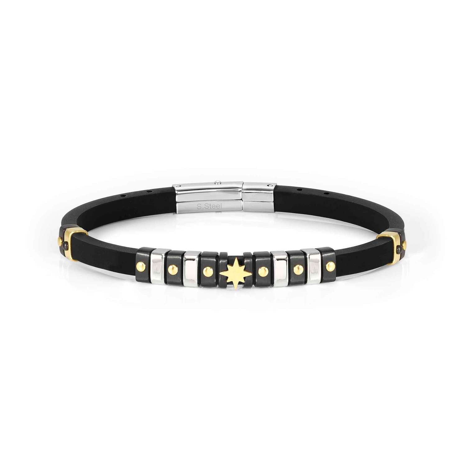 Nomination, CITY bracelet in steel and rubber fin, YELLOW GOLD (014_Wind Rose)