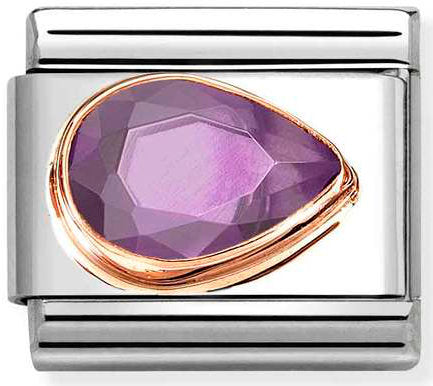 Nomination, Composable Classic CZ, FACETED RIGHT DROP in steel and 9k rose gold (001_PURPLE)