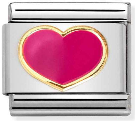 Nomination, Composable Classic Love 2 paslanmaz çelik, emaye ve 18k altın (24_fuchsia kalp)