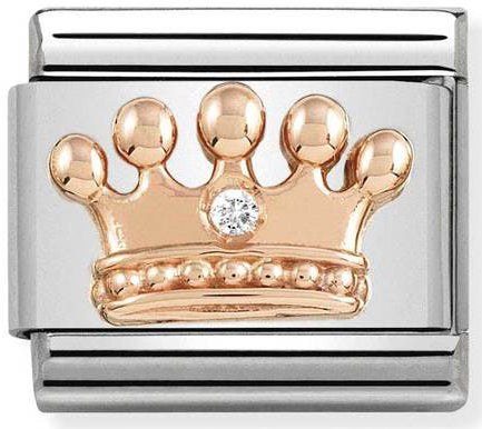 Nomination, 9k ROSE altın ve CZ ile paslanmaz çelikte COMPOSABLE klasik semboller (Beyaz CZ ile 24_Crown)
