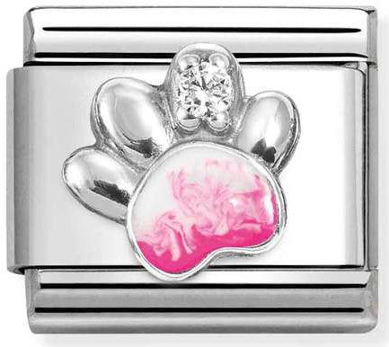 Nomination, Composable CL SIMBOLS stainless steel, enamel, Cub, Zirc and 925 sterling silver (13_Paw pink WHITE)