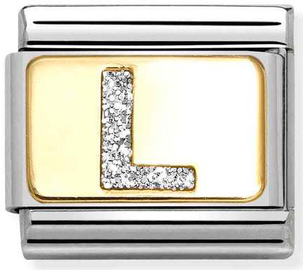 Nomination, Composable Classic GLITTER LETTER steel, enamel and 18k gold (12_L)