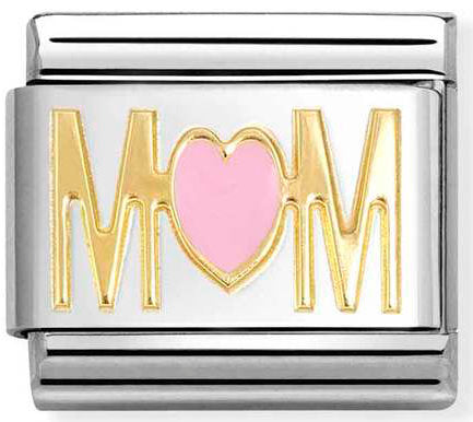 Nomination, Composable Classic SYMBOLS steel, enamel and 18k gold (84_MOM PINK heart)