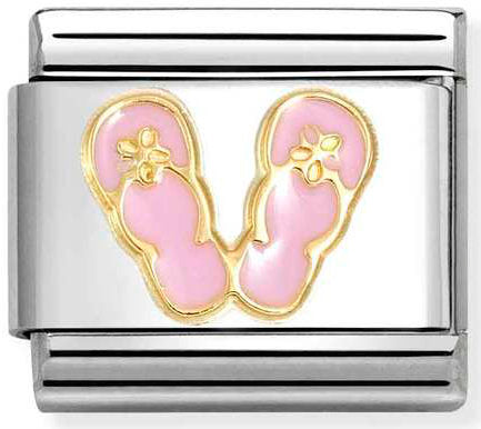 Nomination, Composable Classic SYMBOLS steel, enamel and 18k gold (89_Pink and white flip flops)