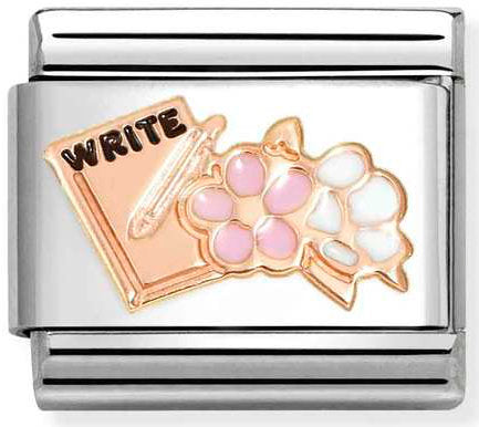 Nomination, Composable Classic SYMBOLS steel, enamel and 9k rose gold (24_Writing book with flowers)