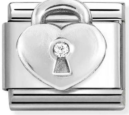 Nomination, Composable CL  symbols stainless steel , 925 sterling silver, and Cubic zirconia (19_WHITE padlock)