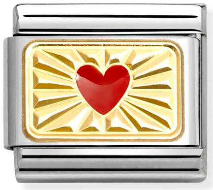 Nomination, Composable Classic PLATES steel , enamel and 18k gold (58_Diamond RED heart)